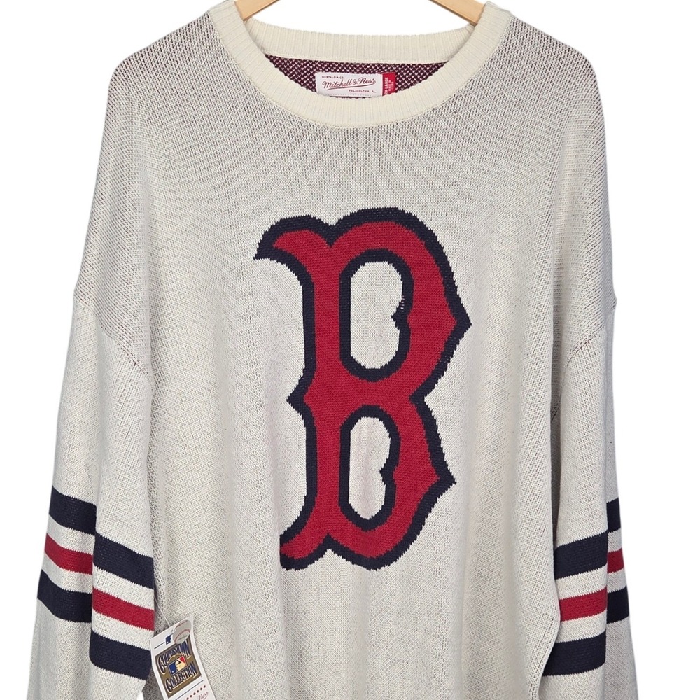Mitchell & Ness Boston Red Sox Sweater Mens XXL Cream Retro Pullover Heavy NEW